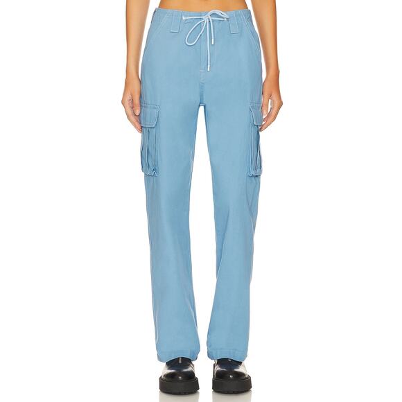 Superdown Bobbi Cargo Pants Denim Blue‎ High Rise Pockets Twill Drawstring Sz XS - Picture 1 of 11